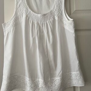 La Cera White Top with Smocking, Pleating lace trim